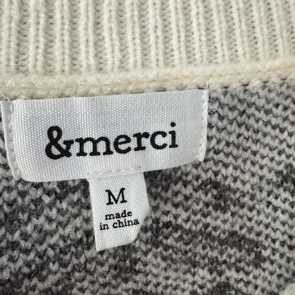 &merci Cream Crewneck Floral Detail Knit Cotton Blend Sweater Size Medium - Picture 4 of 6